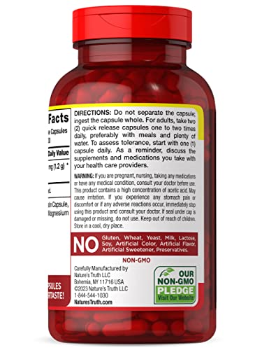 Nature's Truth Apple Cider Vinegar Capsules | 1200mg | 200 Pills | Extra Strength | Value Size Nature's TruthUS supplements
