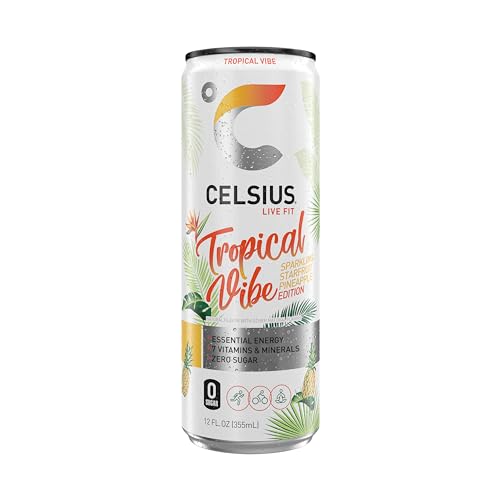 CELSIUS Sparkling Tropical Vibe, Functional Essential Energy Drink 12 Fl Oz (Pack of 12) CELSIUSUS supplements