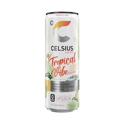 CELSIUS Sparkling Tropical Vibe, Functional Essential Energy Drink 12 Fl Oz (Pack of 12) CELSIUSUS supplements
