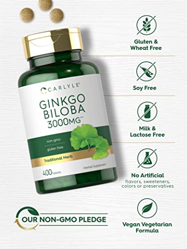 Carlyle Ginkgo Biloba 3000mg | 400 Tablets | Non-GMO, Gluten Free CarlyleAu supplements