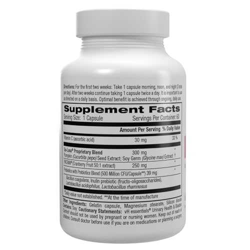 vH essentials Urinary Health & Bladder Control, Cranberry Extract, Prebiotics and Probiotics vH essentialsAu supplements