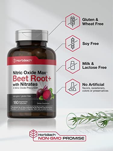 Nitric Oxide Beet Root Capsules | with Nitrates | 180 Count | Nitric Oxide Precursor | Vegetarian HorbäachUS supplements