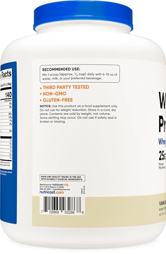 Nutricost Whey Protein Supplement Powder, Vanilla, 5 pounds NutricostUS supplements