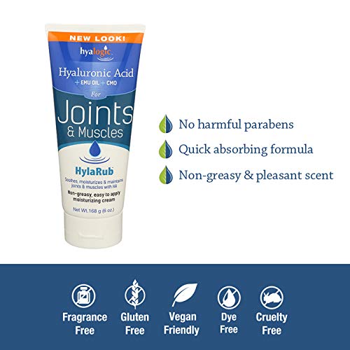 HylaRub HA Joint & Muscle Cream – Hyaluronic Acid Muscle Rub w/Emu Oil & CMO – Non Greasy, Soothes, Moisturizes & Maintains Shoulders, Knees, Back, HIPS & More 6 oz. by Hyalogic HyalogicAu supplements