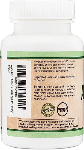 Alpha GPC Choline 600mg Capsules - Brain Support Supplement for Focus, Memory Double Wood SupplementsUS supplements