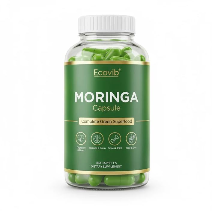 ECOVIB Moringa Capsules – 180 Vegan Capsules | Organic Superfood for Energy, Immunity & Detox ECOVIBAu supplements