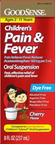 GoodSense Children's Dye-Free, Acetaminophen 160 mg per 5 mL Oral Suspension, Cherry Flavor, 8 FL OZ GoodSenseAu supplements