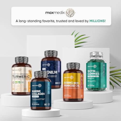 Biotin Gummies 5000mcg - with Vitamin A, B, C, D, E & Selenium – 120 Hair Nails and Skin maxmedixUS supplements