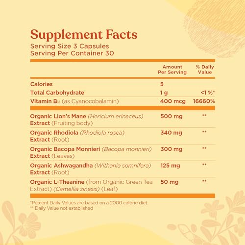 Four Sigmatic Focus Capsules | Lion's Mane Supplement Capsules | Brain Boosting Complex with Ashwagandha, Bacopa Monnieri & Rhodiola | Vegan Nootropic Adaptogen & Mushroom Supplement | 30 Servings Four SigmaticAu supplements