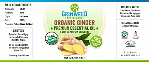 USDA Organic Ginger Essential Oil – Therapeutic Grade- Diffuser Oil - 100% All Natural - with Glass Dropper Grimweed ApothecaryAu supplements