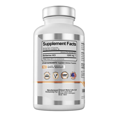Premium Berberine HCL 1200mg- 180 Vegan Capsules, 100% Pure Berberin Smart Nutra LabsUS supplements
