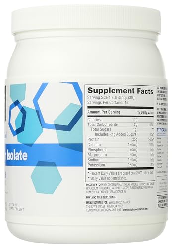365 by Whole Foods Market, Vanilla Whey Protein Isolate, 15.9 Ounce 365 by Whole Foods MarketUS supplements