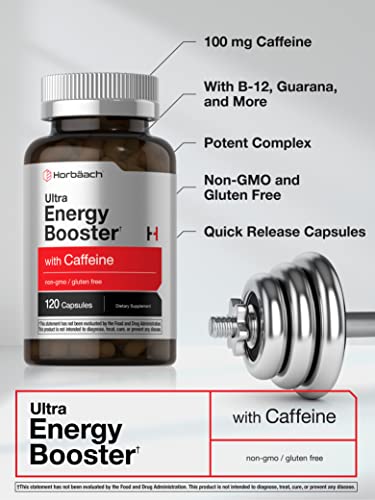 Ultra Energy Supplement | 120 Capsule Pills | with Caffeine & Vitamin B12 | Daily Energy Booster HorbäachAu supplements