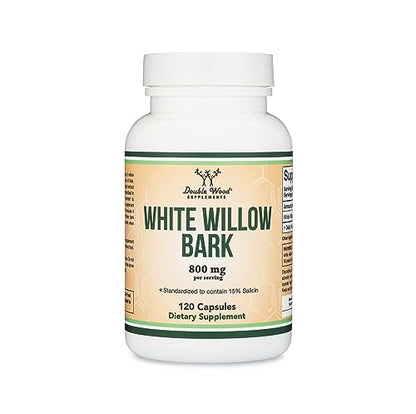 White Willow Bark Capsules 800mg per Serving, 120 Count (Willow Bark Extract Std. Double Wood SupplementsUS supplements