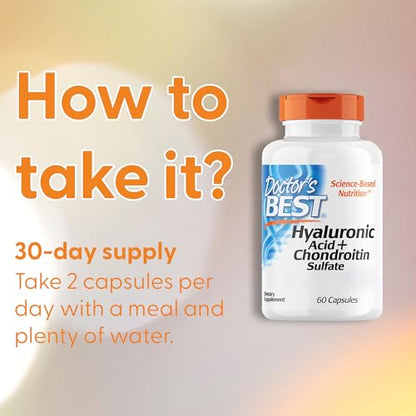 Doctor's Best, Hyaluronic Acid with Chondroitin Sulphate and Collagen, 60 Capsules, Gluten Free, SOYA Free Doctor's BESTUS supplements