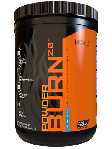 Rivalus Powder Burn 2.0 Pre Workout Supplement, Blue Raspberry, 0.89 Pounds RivalusAu supplements