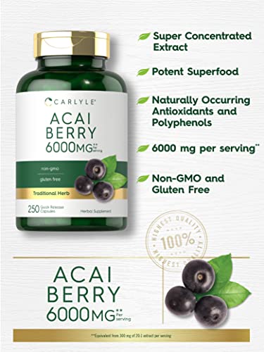 Carlyle Acai Berry Capsules 6000mg | 250 Count | Non-GMO & Gluten Free Acai Berry CarlyleAu supplements
