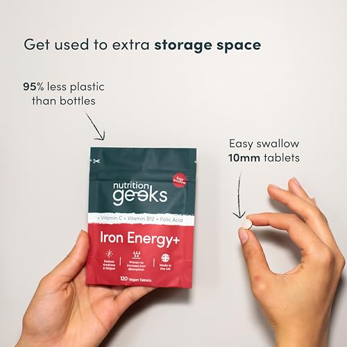 Iron Tablets High Strength Tablets with Vitamin C, B12 & Folic Acid - 120 Vegan Supplement Nutrition GeeksUS supplements