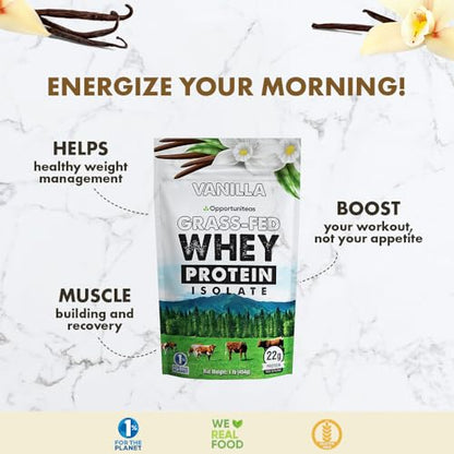 Opportuniteas Vanilla Whey Protein Powder - Grass Fed Whey Isolate + Real Sugar & Vanilla OpportuniteasUS supplements