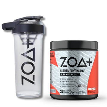 ZOA+ Pre-Workout Powder & Shaker Bottle Bundle, Fruit Punch ZOAAu supplements