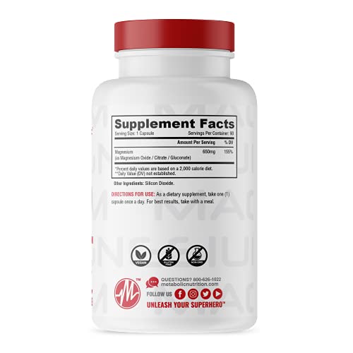 Metabolic Nutrition Magnesium, 650mg per Serving, Non-GMO, Vegan, Gluten Free Metabolic NutritionAu supplements
