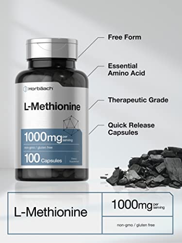 L Methionine 1000mg | 100 Capsules | Non-GMO, Gluten Free | Free Form Supplement HorbäachUS supplements