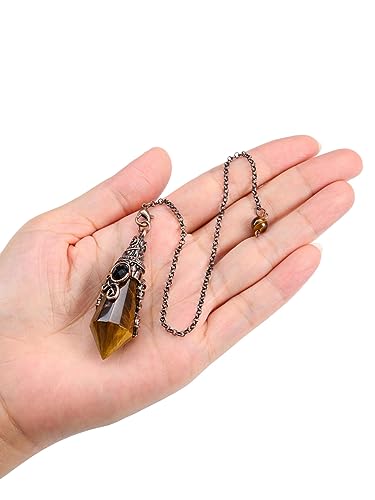 PESOENTH Crystal Pendulum Dowsing Divination Scrying Pendulum with Bronze Wrap Tiger Eye Healing PESOENTHAu supplements