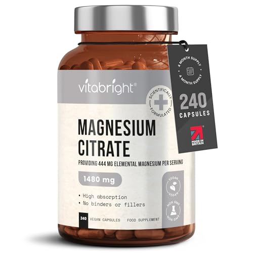 Magnesium Citrate - 1480mg High Strength - 240 Capsules (4 Month Supply) - Vegan VitaBrightUS supplements