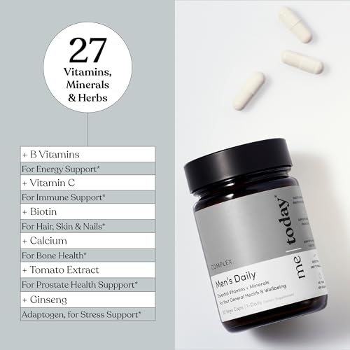 me today Multivitamin for Men, Mineral Supplements with 27 Vitamins, Minerals and Herbs, Including D, C, A, B, Biotin and Zinc, Vegetarian | General Health Supplements | 60 Capsules me todayAu supplements