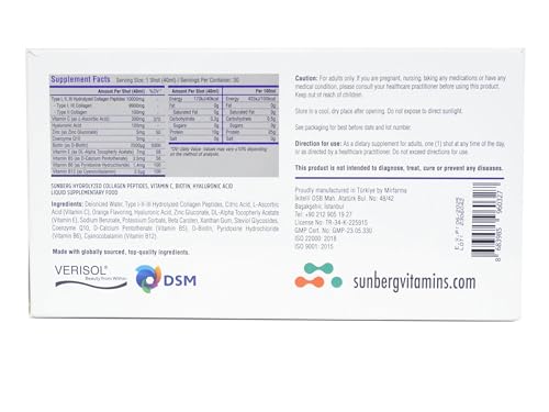 Sunberg Collagen Liquid Shots - 10000mg Collagen Supplement Type I,II,III Hyaluronic Acid BodygenixAu supplements