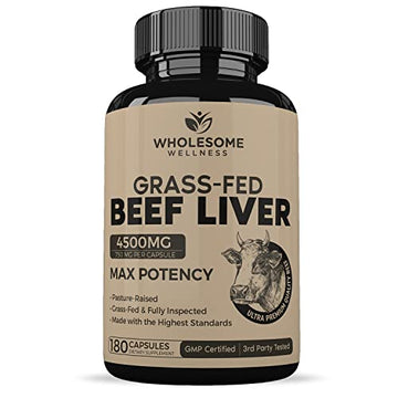 Grass Fed Desiccated Beef Liver Capsules (180 Pills, 750mg Each) - Natural Iron, Vitamin A Wholesome WellnessAu supplements