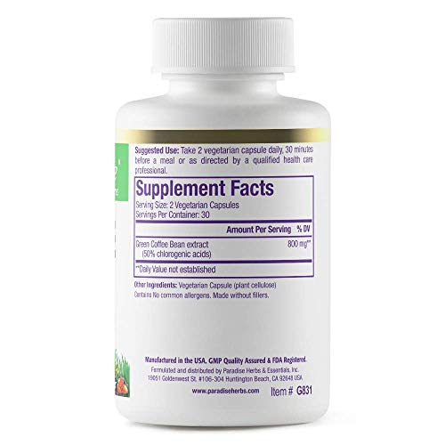 Paradise Herbs Green Coffee Bean, Vegan, Gluten Free, Non GMO, Active Whole Spectrum Paradise HerbsAu supplements