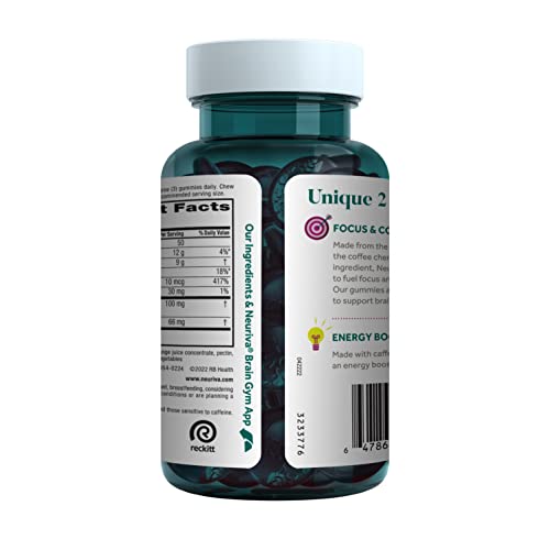 NEURIVA Brain + Energy Gummies, Nootropic Brain Supplements for Focus and Concentration with Neurofactor, Vitamin B12 & Caffeine for an Energy Boost*, 75ct Natural BlackBerry NEURIVAAu supplements