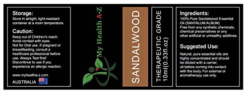 My Health A-Z Sandalwood Essential Oil, Organic 10ml (Santalum Album) Extracted My Health A-ZAu supplements