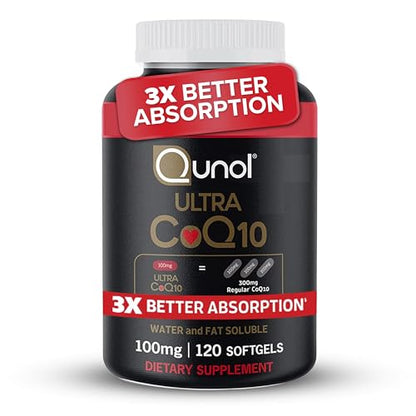 Qunol CoQ10 100mg Softgels, Ultra CoQ10 100mg, 3x Better Absorption, Antioxidant QunolUS supplements