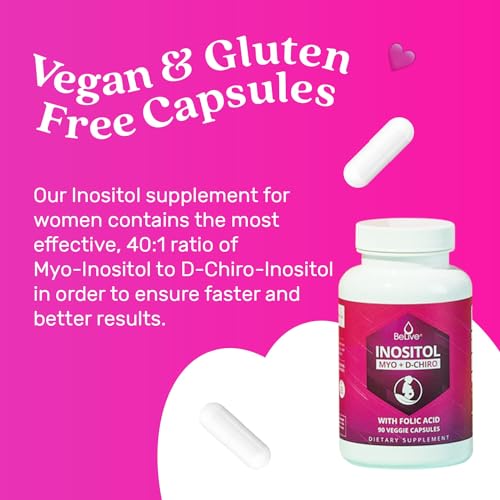 BeLive Myo-Inositol & D-Chiro Inositol Capsules - 90Ct I Inositol Supplement with Folic BeLiveUS supplements