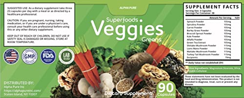 90 Capsules Each Bottle 540 Capsules superfoods Veggies Greens and Reds Fruits Triple Alpha PureUS supplements
