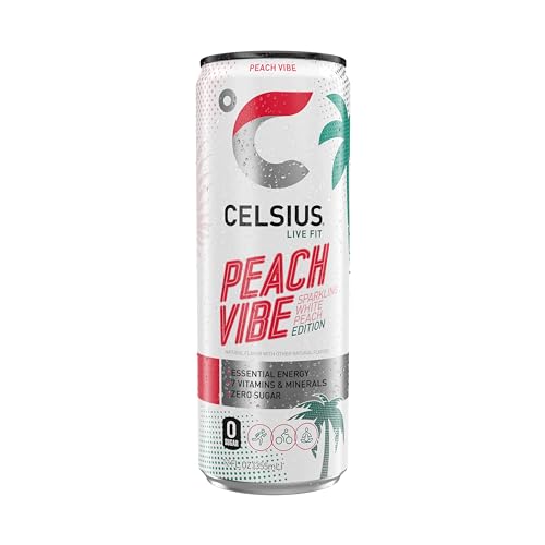 CELSIUS Sparkling Peach Vibe, Functional Essential Energy Drink 12 Fl Oz (Pack of 12) CELSIUSUS supplements