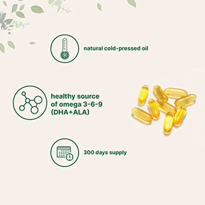 Flaxseed Oil 1400mg Softgels, 300 Counts | w/ 700mg ALA Omega 3, Cold Pressed Micro IngredientsUS supplements