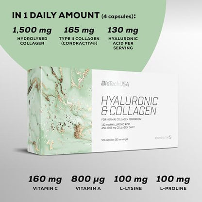 BioTechUSA Hyaluronic&Collagen, Food Supplement Capsules containing Collagen, hyaluronic Acid BioTechUSAUS supplements