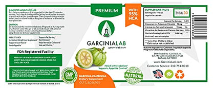 Garcinia Cambogia Extract 100% Pure 95% HCA Pharmaceutical Grade 60 Capsules 1 Month GarciniaLabUS supplements