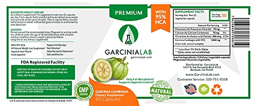 Garcinia Cambogia Extract 100% Pure 95% HCA Pharmaceutical Grade 60 Capsules 1 Month GarciniaLabAu supplements
