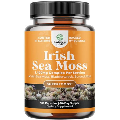 Organic Irish SeaMoss Capsules - Sea Moss and Bladderwrack Capsules with Burdock Natures CraftUS supplements