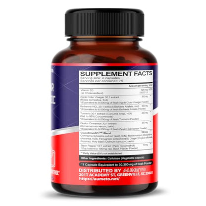 Apple Cider Vinegar 9000mg Berberin 6000mg Ceylon Cinnamon 9000mg Turmeric 6000mg AUMETOUS supplements