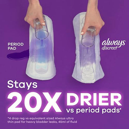 Always Discreet Adult Moderate Long Incontinence Pads, Up to 100% Leak Always DiscreetUS supplements
