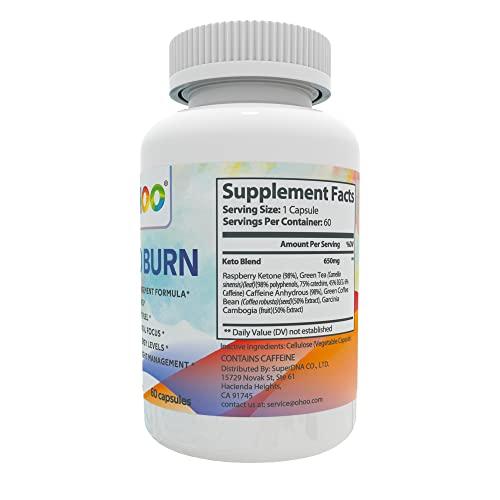 OHOO Keto Burn Weight Loss Supplement 650 Mg - Natural Keto 5 Increases Ability to Burn Fat OHOOUS supplements