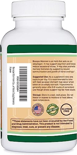 Bacopa Monnieri Capsules 20% Bacosides 450mg, 90 Count (Manufactured in USA Double Wood SupplementsUS supplements