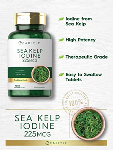 Sea Kelp Iodine Supplement | 225mcg | 300 Tablets | Non-GMO, Gluten Free | Traditional CarlyleAu supplements