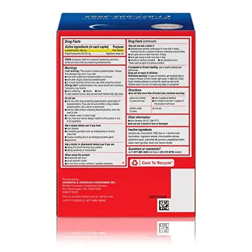 Tylenol PM Extra Strength Nighttime Pain Reliever Sleep Aid Caplets with Acetaminophen & Diphenhydramine HCl, Relief for Nighttime Aches & Pains, Travel Size, 50 Packs of 2 Caplets TylenolAu supplements