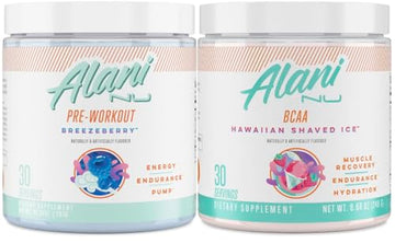 Alani Nu Breezeberry Pre Workout and BCAA Hawaiian Shaved Ice Post Workout Powder Alani NuAu supplements